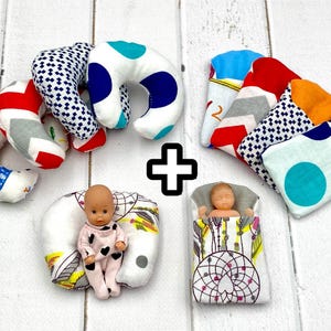 Set of baby sleeping bag & nursing pillow for miniature 3 inch baby doll zuru mini baby happy family baby dollhouse nursery accessories 1:6