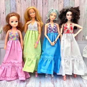 Long summer dress for regular/tall body type dolls, 12 inches fashion dolls, maxi dress for Sindy Jenny Lucy Steffi doll clothes outfit 1/6