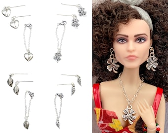 Set di gioielli per bambole di moda: collana e orecchini in argento in miniatura, adatti a Fashion Royalty, Poppy Parker, bambole da 12 pollici, bambole di moda