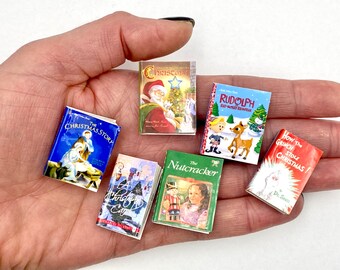 Set of 6 miniature dollhouse Christmas openable books with pages for fashion dolls bjd dolls 12 inches doll scale 1/6 Xmas diorama