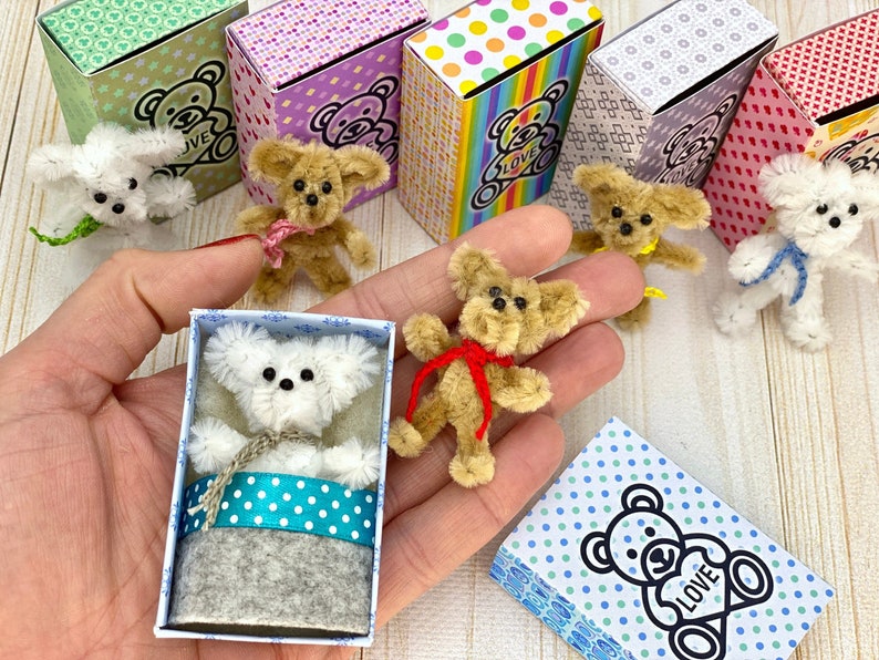 Tiny teddy bear pocket buddy mini toy for fashion dolls dollhouse nursery kids little bear in box for Blythe Qbaby Nendoroid Ob11 obitsu 11 image 1