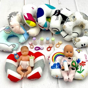 Nursing pillow + rattle + milk bottle for mini 3 inch baby doll zuru baby happy family feeding support dollhouse nursery accessories 1:6