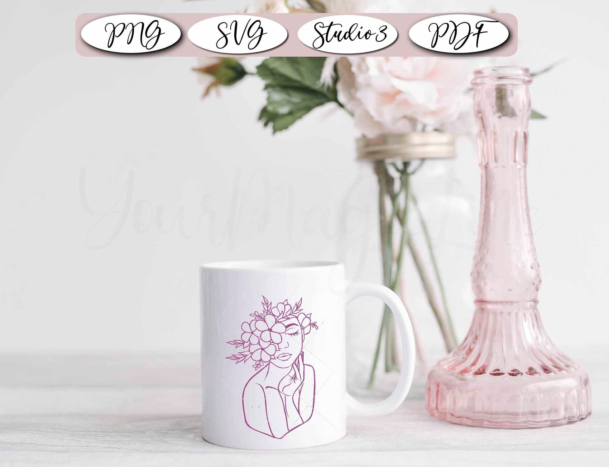 Sticker flower head SVG PNG PDF Silhouette woman File for | Etsy