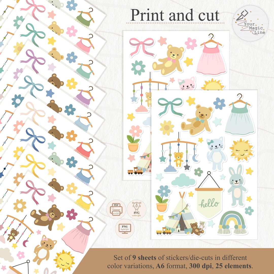 Cute Baby Stickers Bundle | Scrapbook Die Cuts (SVG, PNG, PDF) - Etsy