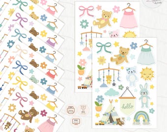Paquete de pegatinas de bebé adorables / Troqueles para álbumes de recortes (SVG, PNG, PDF)
