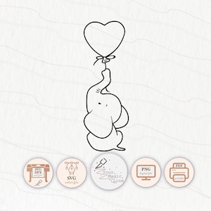Elefante bambino con cuore tagliato file SVG, DXF o stampa PDF e clipart png