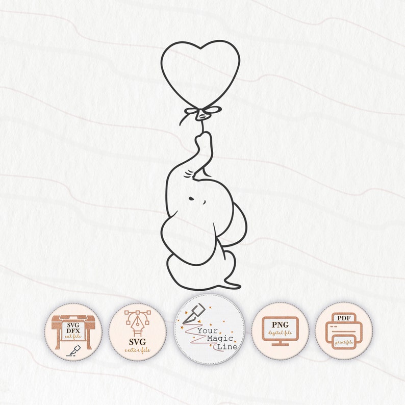 Baby Elephan with heart cut file SVG, DXF or print PDF and clipart png image 1