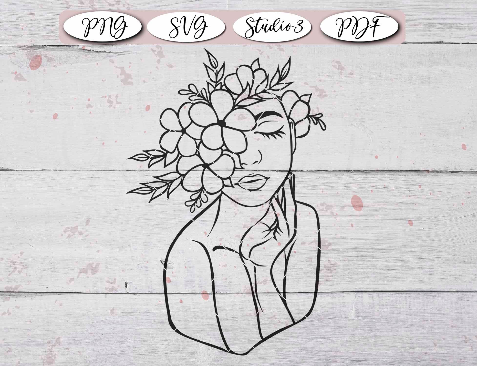 Sticker flower head SVG PNG PDF Silhouette woman File for | Etsy