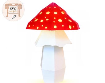 Lámpara de noche 3D de papel - Amanita muscaria. Archivo SVG para cortar.