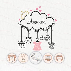 Estadísticas de nacimiento Niña SVG, Anuncio de nacimiento PNG, Plantilla svg, Archivos de corte de silueta y Cricut, Hecho estadístico del recién nacido, Estadísticas del bebé svg