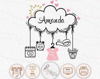 Estadísticas de nacimiento de niña (SVG): Plantilla de anuncio, archivos de corte (descarga digital)