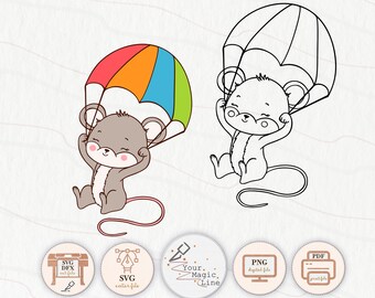 Mouse with parachute  cut and print file SVG, DXF, PNG, pdf