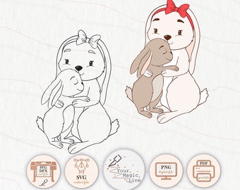 Sticker Family bunny cut file SVG, DXF, PNG