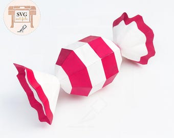 Caramelo de papel 3D: juguete para árbol de Navidad. Archivo SVG para cortar.
