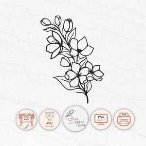Silhouette Sakura Flower SVG, PNG, PDF, Studio-Datei zum Schneiden und Drucken