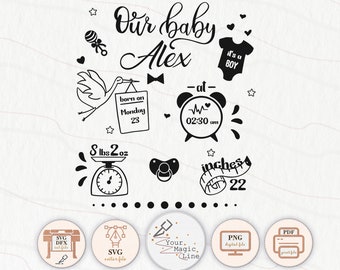 Baby Boy Birth Stats SVG: Announcement Template, Cricut Silhouette Files