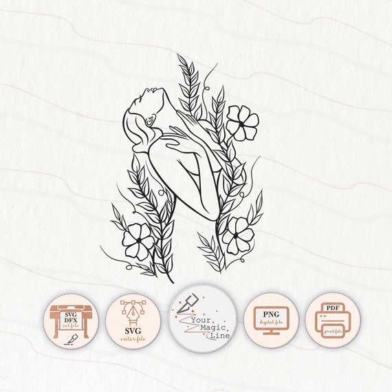 Floral Woman Silhouette SVG: Printable Art File (PDF, PNG)