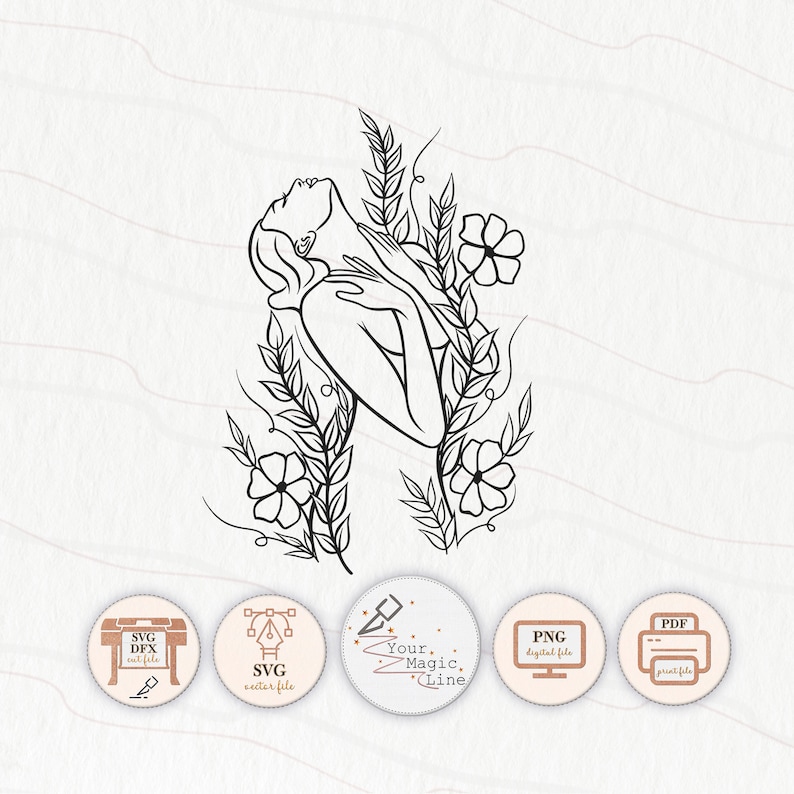 Floral Woman Silhouette SVG: Printable Art File (PDF, PNG) image 1