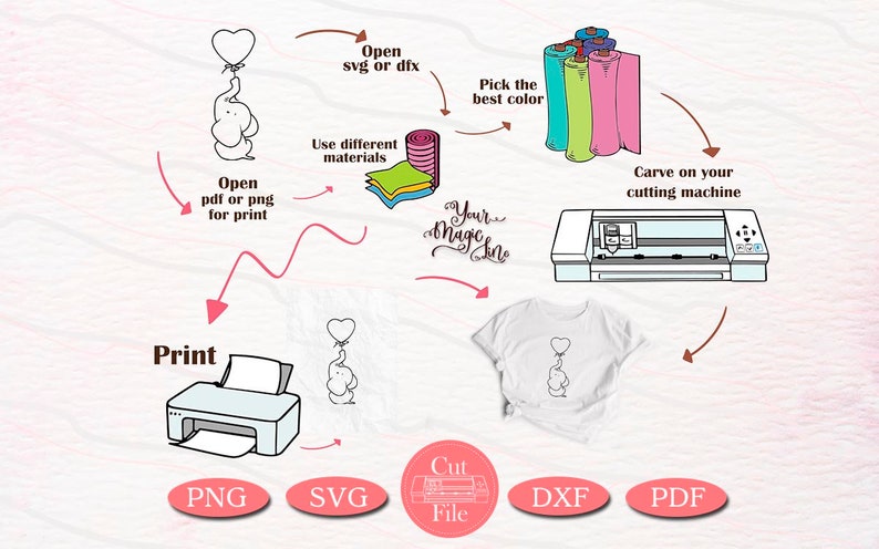 Baby Elephan with heart cut file SVG, DXF or print PDF and clipart png image 2