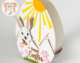Archivo de corte SVG de caja de huevos de Pascua de papel con decoración