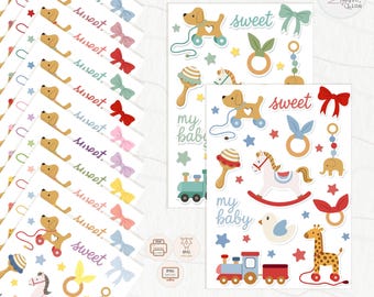 Paquete de pegatinas de bebé adorables / Troqueles para álbumes de recortes (SVG, PNG, PDF)