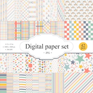 42 Seamless Digital Papers. Patterns scrapbooking pages. Background bundle sheets printable. Digital Download. 300dpi - 12x12 inch