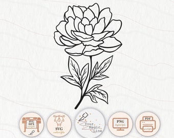 Flower peonies cut and print file SVG, DXF, PNG, pdf