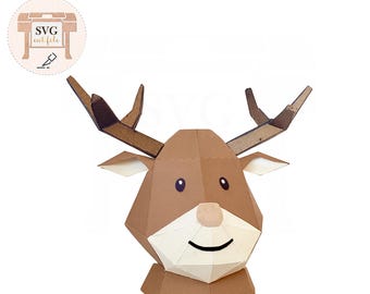 Ciervo de papel 3D - Juguete para árbol de Navidad. Archivo SVG para recortar.