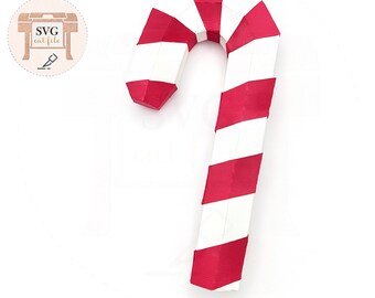 Bastón de caramelo de papel 3D: juguete para árbol de Navidad. Archivo SVG para cortar.