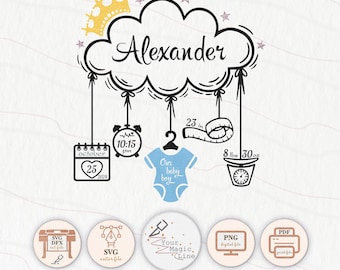 Estadísticas de nacimiento de bebé niño SVG: Plantilla de anuncio de recién nacido (descarga digital)