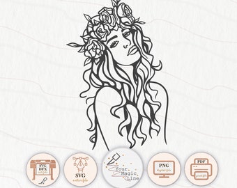 Sticker woman with flower SVG, PNG, PDF, Silhouette woman, File for cutting Cameo and Cricut machine