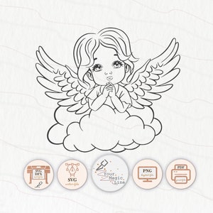 Süßer Engel in einer Wolke SVG, PNG, PDF, Studio, Datei zum Schneiden von Cameo und Cricut-Maschine