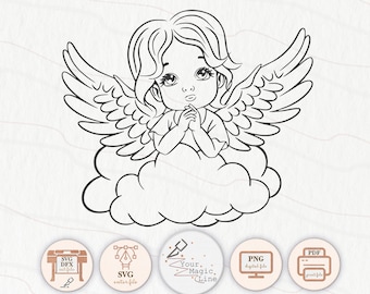 Schattig engeltje op een wolkje SVG, PNG, PDF, Cricut, Cameo-bestand