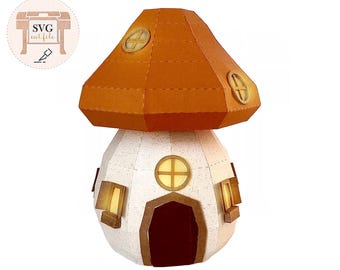 Lámpara de noche 3D de papel con forma de casa de seta. Archivo SVG para cortar.