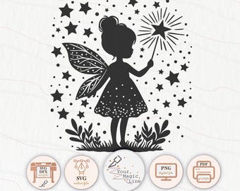 Silueta de un pequeño cuento de hadas, archivo para cortar e imprimir SVG, DXF, PNG, pdf