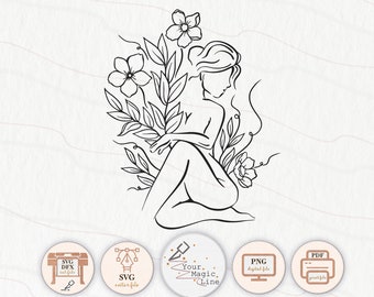 Floral Woman SVG: Silhouette with Flowers (Digital Files)