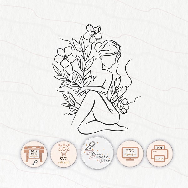 Floral woman SVG, Flowers SVG, Silhouette Woman with flower svg, Floral, Cameo & Cricut Cut Files, Printable Art flower