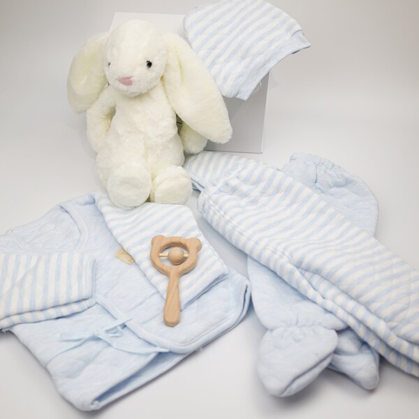Baby Boys Gift Box Set, New Baby Hamper,  Baby Boy Outfit, Baby Bib, Baby Bootees, New Born Hat, Baby Shower Gift, Baby Gift Set