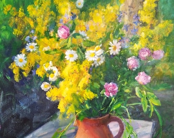 Oil Painting On Canvas Daisies Still Life Wildflowers Still Life