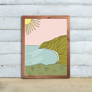 Surf Scene Art Print surfing poster, surf art, beach, surfing print, beach, surf girl, surf boy, gift, gallery wall addition, surf