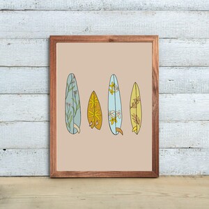 Floral Surf Board Quiver surf Art Print surfing poster, surf art, beach, longboard surfer print, beach, surf girl, surf boy, gift, surf art