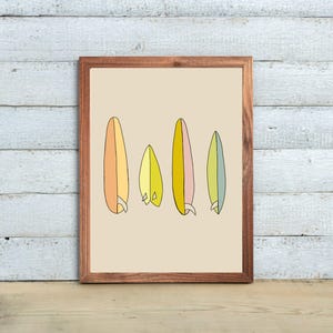 Surf Board Quiver surf Art Print surfing poster, surf art, beach, longboard surfer print, beach, surf girl, surf boy, gift, surf art