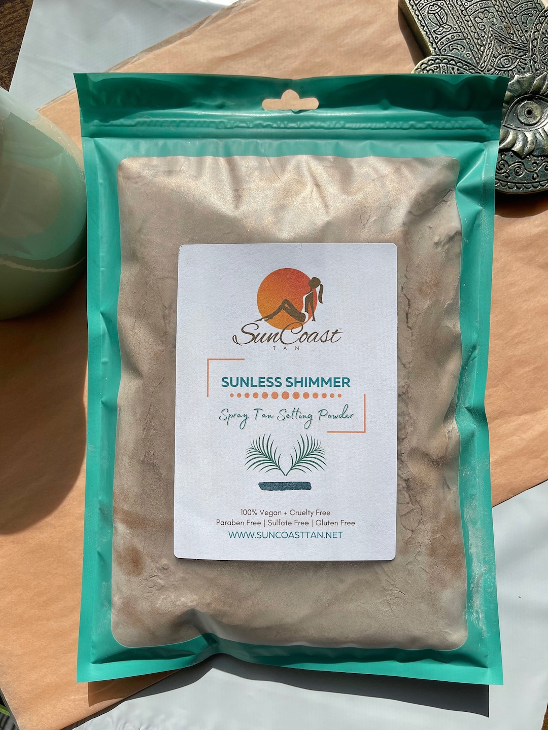 Tanning Powder, Spray Tan Shimmer Powder, Tan Setting Powder, 100% Vegan Organic Natural
