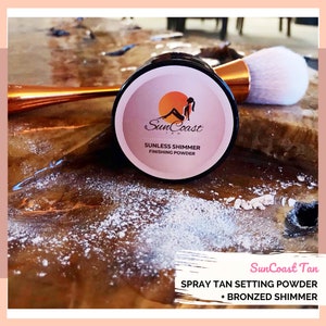 Tan Setting Powder With Applicator Brush | 2oz | Shimmer Body Powder | Tanning Powder | Spray Tan Drying Powder | Natural Ingredients