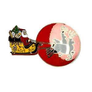 Pin de esmalte vintage de Santa Claus, San Nicolás entregando paquetes, pin de Navidad de la oficina de correos suiza, pines de esmalte vintage