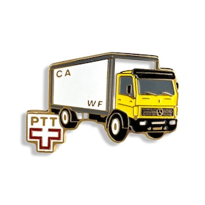 Pin vintage de furgoneta de correos suizo, regalo para cartero, pequeño obsequio significativo.