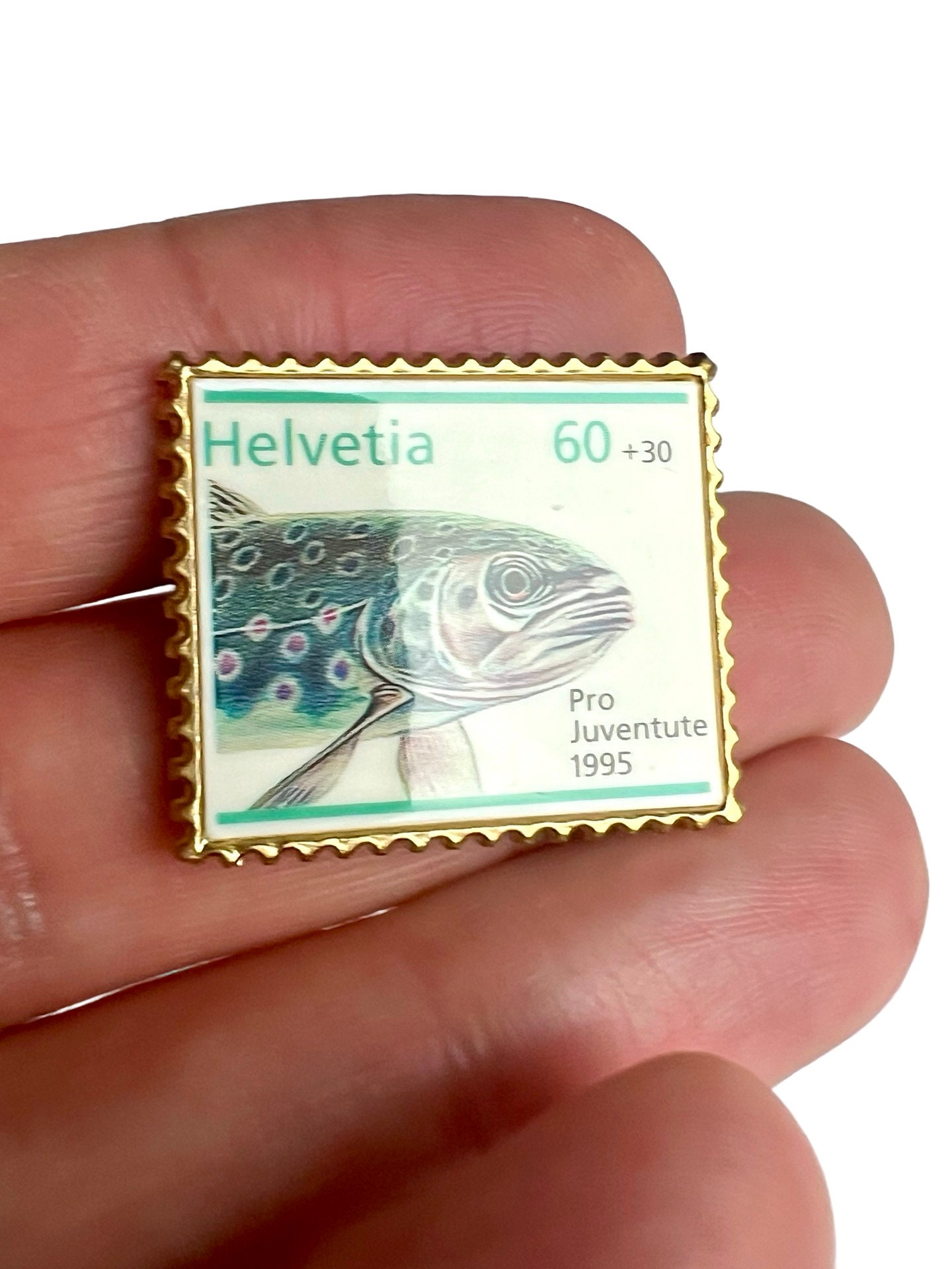 Vintage Swiss Post Stamp Pin: 1995 Fish Enamel Badge - Etsy