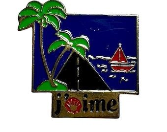 Vintage J'aime Shell Oil Lapel Pin Badge