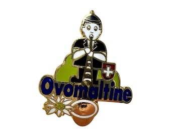 Ovomaltine Pin Vintage Enamel Pin Badge, Swiss Souvenir Pin, Gift from Switzerland