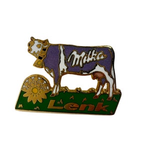 Vintage Milka Chocolate Cow Enamel Pin - Swiss Collector Pin
